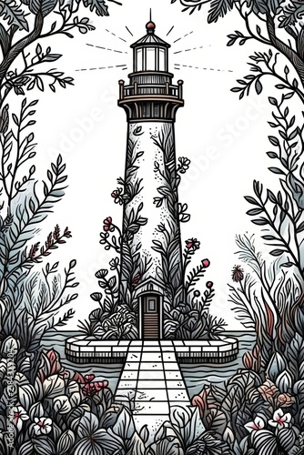 Enchanting Lighthouse Surrounded by Lush Flora