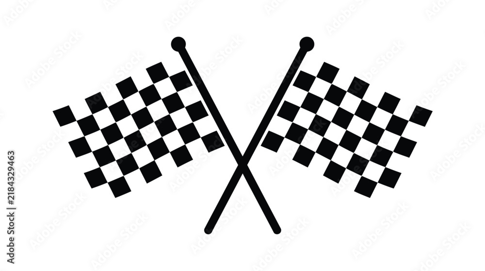 Fototapeta premium Crossed checkered racing flags featuring high contrast black and white square patterns for motorsport competition events and fast speed sports