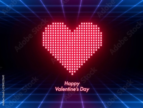 Retro Pixel Heart with Happy Valentine's Day Message