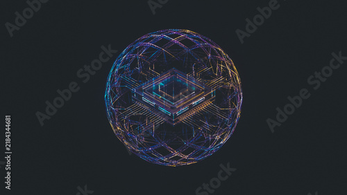 Abstract digital globe with an illuminated processing unit