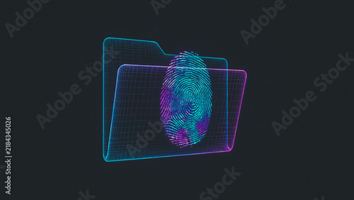 Glowing fingerprint securing confidential digital information in a folder