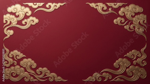 Elegant red background with golden traditional cloud patterns for celebrating the beautiful chinese mid autumn festival event