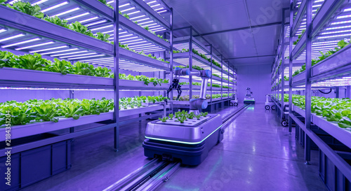 Autonomous Robotic vertical Indoor Farm: Planting Seedlings Under Purple LED Growth Lights