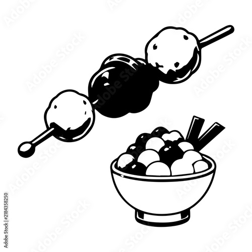 Japanese Food Illustration Set, Black and White Hand Drawn Clipart