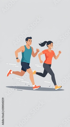 Active Running Couple Exercising Outdoors in Motion.