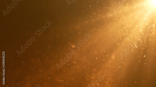 Golden Dust Particles with Glowing Light Rays on Dark Background