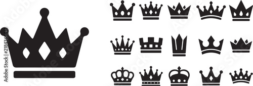 Konstfotografi Set of Assorted Black Crown Silhouettes and Icons for Royal Design