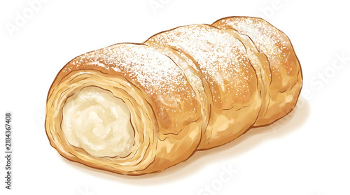 Golden banket cartoon pastry with almond paste and powdered sugar, traditional Dutch festive treat perfect for dessert designs