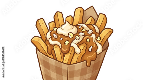 Loaded patatje oorlog cartoon fries with mayo, peanut sauce, and onions, iconic Dutch street food snack perfect for casual dining designs