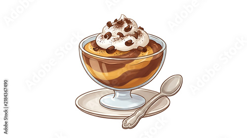 Creamy vla cartoon custard dessert with whipped cream topper, traditional Dutch comfort pudding perfect for sweet indulgence designs