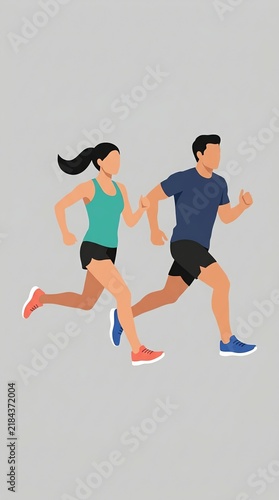 Young Man and Woman Running Together in Fitness Workout.