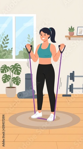 Young Woman Exercising with Jump Rope in Home Gym.