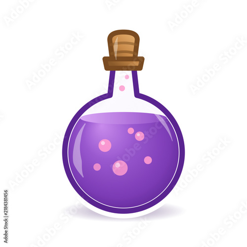 Bild auf Leinwand Halloween Magic Potion Bottle Sticker Icon with Glowing Purple Liquid and Rising