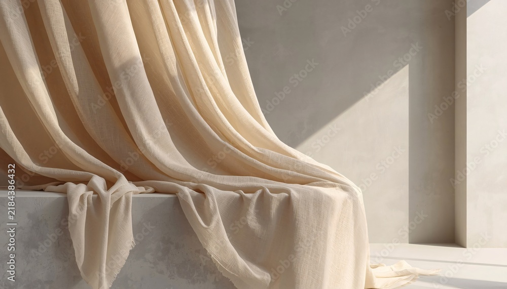 Fototapeta premium Heavy Natural Fabric Draping Over Edge With Realistic Gravity Folds for Interior Design