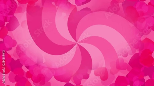 Abstract Pink Spiral Background with Romantic Heart Shapes and Soft Gradient Swirls for Valentines Day Design