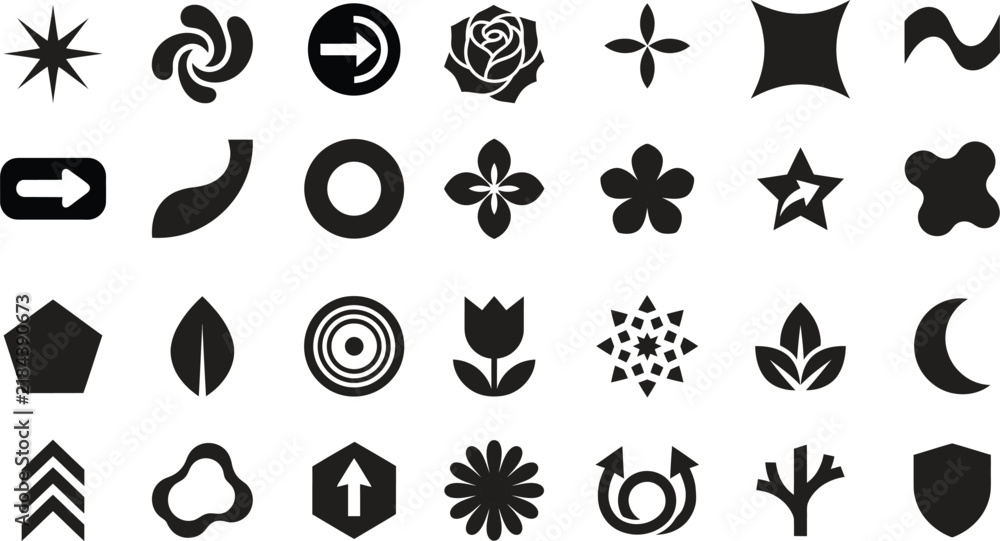 Fototapeta premium Collection of black and white abstract and floral symbols and icons