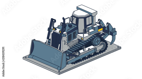 Bild auf Leinwand Detailed Isometric Illustration of a Modern Bulldozer Machine.