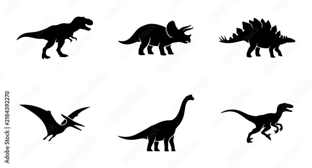 Obraz premium Dinosaur Silhouettes Collection: Prehistoric Creatures, Jurassic Icons, Mesozoic Era Vector Set