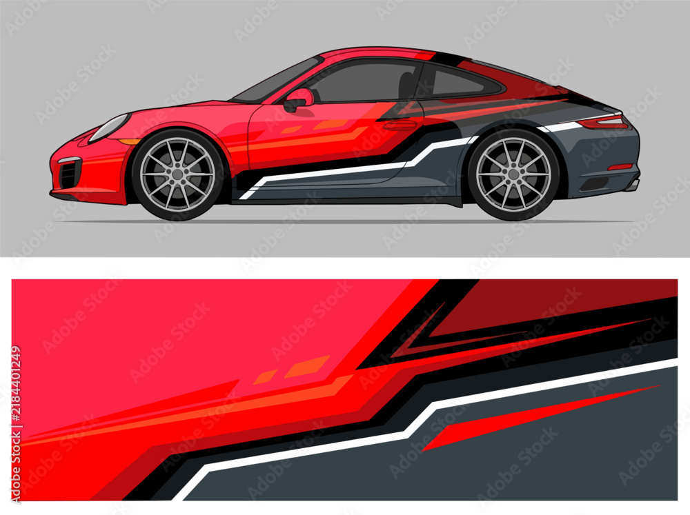 Naklejka premium Red sports car with dynamic racing decal design 3.