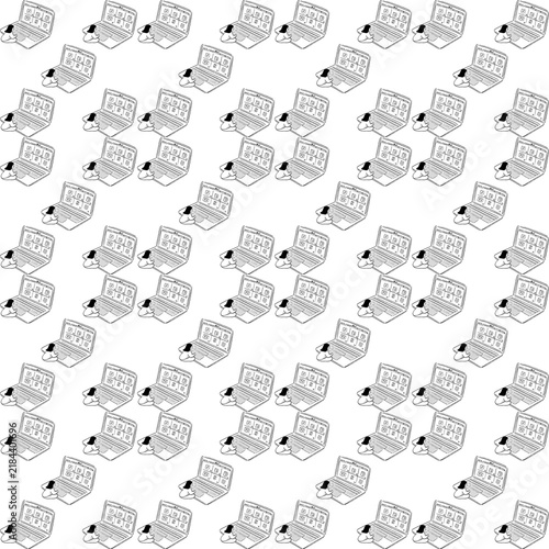 Seamless Hand Drawn Remote Work Pattern with Women Using Laptops