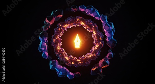 Vibrant flame in dark background.