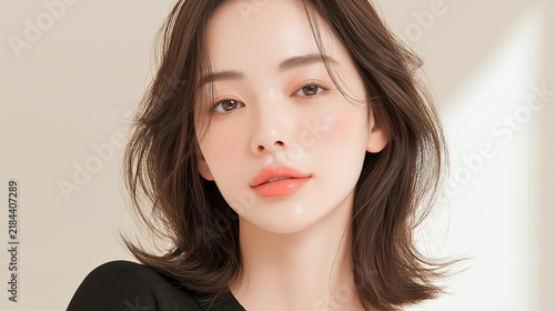 Naklejka 美容, 女性, スキンケア, 化粧品, ビューティー, 若い女性, 美肌, 日本人, アジア人, フェイシャル, メイク, 美容液, 保湿, クリーム, エイジングケア, 美容医療, エステ, 美容クリニック, 肌ケア, ナチュラルメイク, 透明感, ツヤ肌, モデル, 笑顔, ポートレート, クローズアップ, リラックス, 癒し, 健康的, 美白, コラーゲン, ヒアルロン酸, アンチエイジング