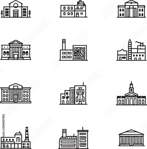 City Building Collection Featuring Government Offices, Hotels, and Architectural Landmarks
