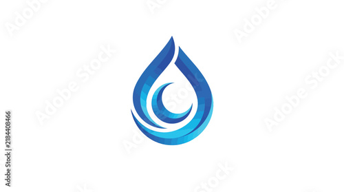 Abstract blue water drop logo design with glossy gradient curves for eco friendly corporate branding