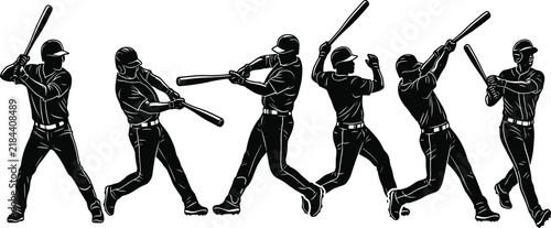 Baseball Batter Silhouette Vector Set with Hitting and Swinging Poses