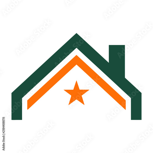 Green house logo with orange star and chimney symbol
