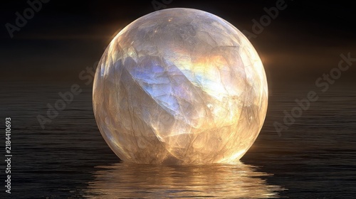 Luminous Moonstone Gemstone With Ethereal Adularescence Reflecting Light On Water Surface