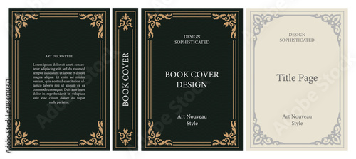 Classic vintage book cover, title page, spine design with Art Deco, Baroque, Art Nouveau and Victorian ornaments. Elegant decorative frame, retro style for publications, posters and artistic layouts.