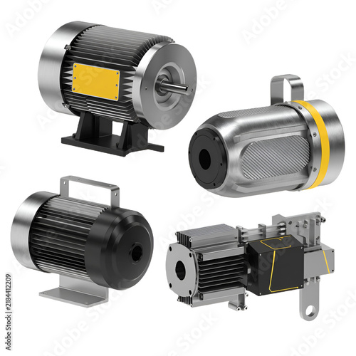 set of industrial electric motors isolated on transparent