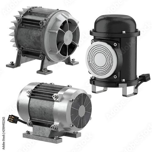 set of industrial electric motors isolated on transparent
