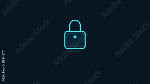 A glowing blue digital padlock icon representing cybersecurity, data privacy, and secure technology protection
