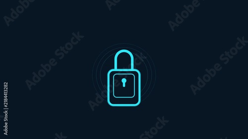Glowing Cyan Neon Padlock Icon Symbolizing Digital Security and Cybersecurity Privacy on a Dark Background
