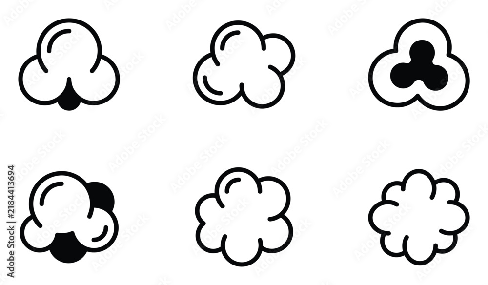 Obraz premium Set of minimalist popcorn kernel and shapes in black and white