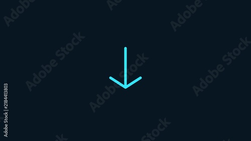 Neon Blue Downward Arrow Icon on Dark Background for User Interface Navigation and Website Download Signal
