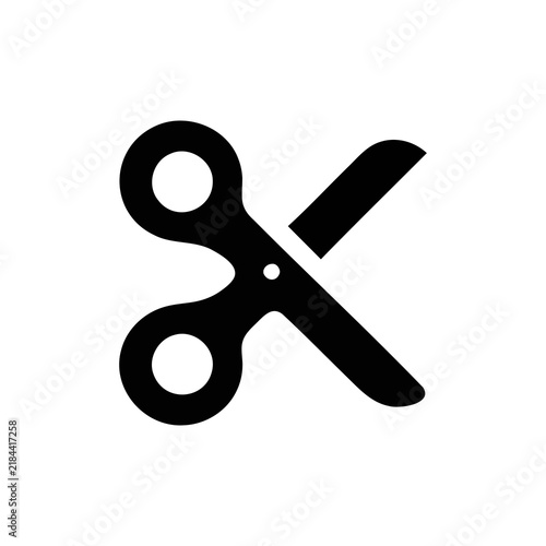 Minimalist black scissor icon graphic design element representing cutting and editing tools for digital user interface and creative craft projects