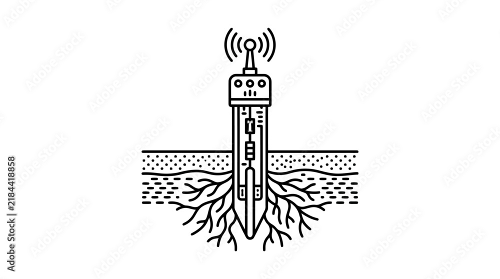 Fototapeta premium Minimalist soil layers icon with underground roots and earth strata structure