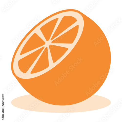 Orange fruit with slice cut out on white background simple illustration