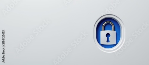 Blue padlock icon inside a circular frame on a white background representing security.
