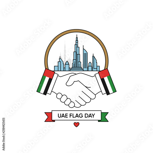 Handshake With Dubai Skyline UAE Flag Day Badge