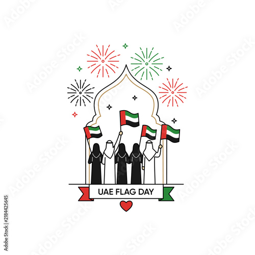 Fireworks With Mosque Arch And Crowd UAE Flag Day