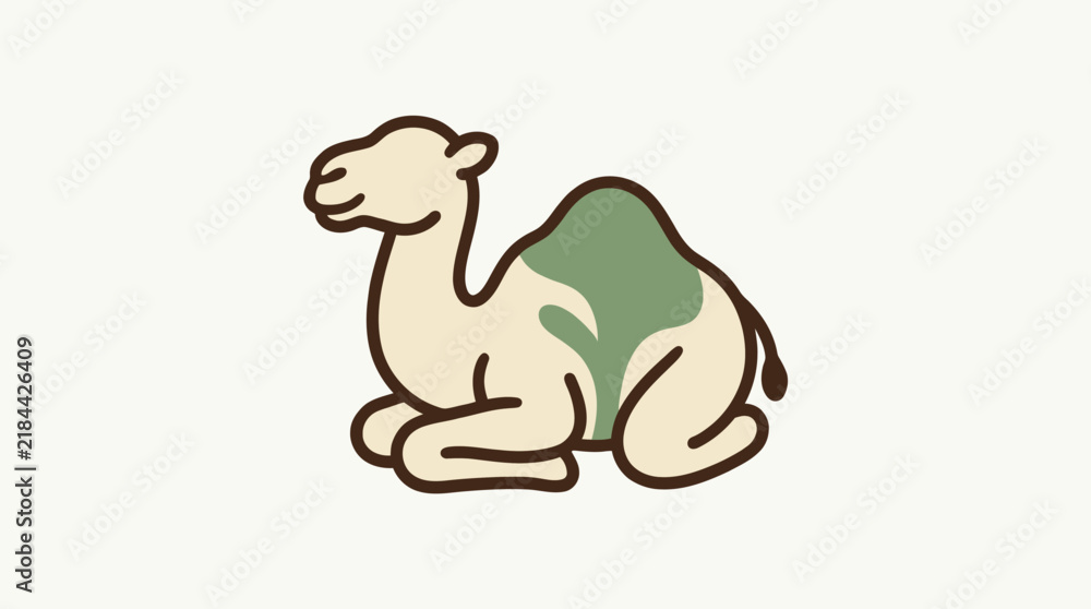 Fototapeta premium Minimalist Flat Vector Illustration of a Sitting Camel Featuring Soft Earth Tones and Simple Clean Lines for Desert and Wildlife Design Projects
