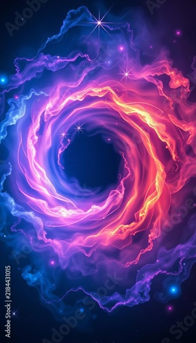 Whispering cosmic wisps surround a celestial swirl, clouds of gas, stardust