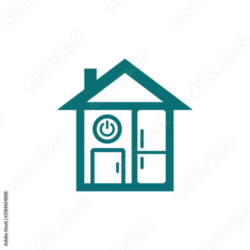 Smart Home Icon: House Outline With Power Button And Appliances