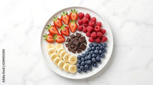 Fresh fruit platter with strawberries raspberries blueberries banana