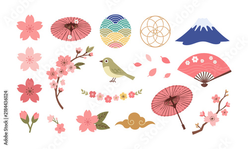 Japanese Sakura Floral And Spring Decorative Elements.