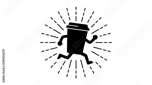 Running coffee cup character with motion lines, fast delivery and takeaway beverage concept